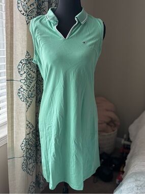 Tommy Hilfiger Mint Green Sleeveless Polo Dress with White Trim